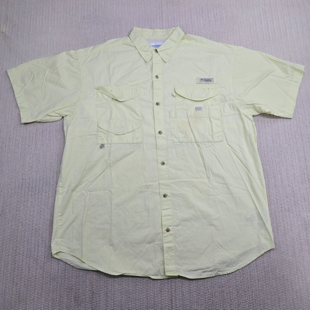 Columbia PFG Shirt Men Large Yellow Bonehead Short Sleeve Fishing Vented